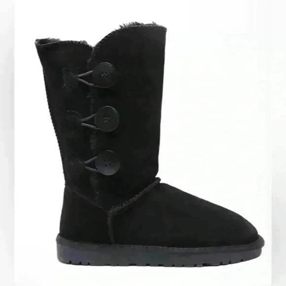 SMAIBULUN UGG SIDE BUTTON FAUX FUR-LINED LEATHER SUEDE BOOTS Size 6 Black Winter - Picture 2 of 10